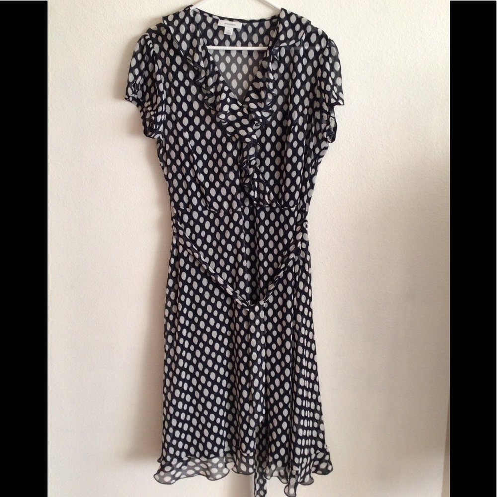 Dressbarn Navy & White Lined Polka Dot Dress